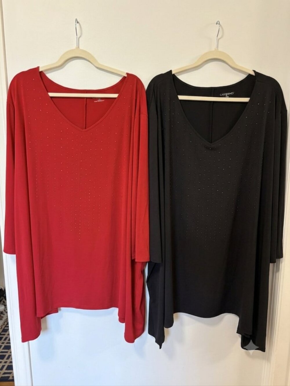 Catherine's Blouses Red & Black Sequin Flowy Tops 5X Holiday Christmas Office